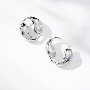 NEW ~ Anthropologie Teardrop Circle Huggie Hoop Silver Earrings